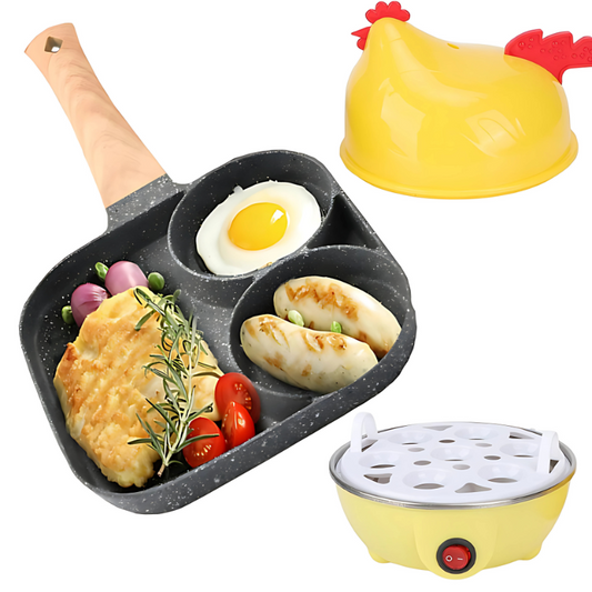 MultiChef® Sartén Multifuncional 3 en 1 Antiadherente + Hervidor De Huevos Eléctrico Profesional🍳🥓🥞 – Cocina Rápido, Rico y Sin Desorden