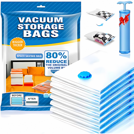 SpaceGuard® Pack 5 Bolsas Organizadoras al Vacíos + Bomba Manual 🧳🧼 – Ahorra Espacio y Protege tu Ropa Fácilmente